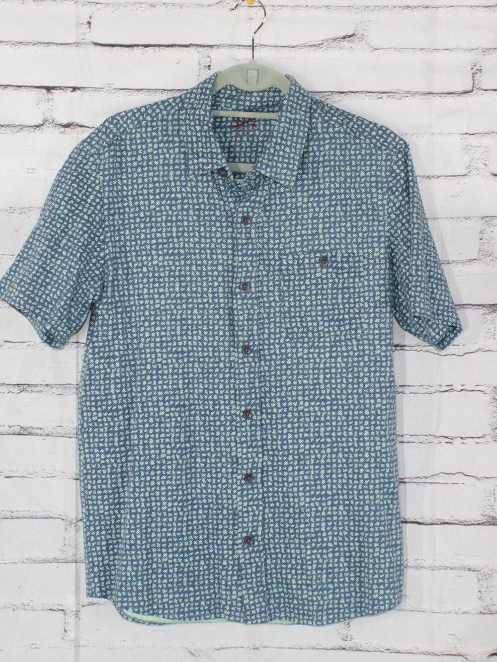 LL Bean Organic Cotton Button Up Pocket Slightly Fitted Shirt Blue Print Size M